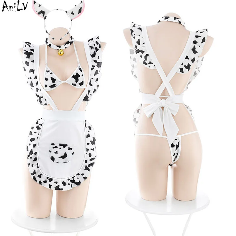 AniLV-Bikini de vaca con delantal para mujer, traje de fiesta en la piscina, Cosplay, camisón, pijamas, verano, 2022