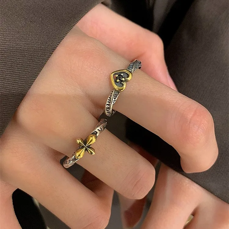 

FMILY Minimalist Cross Ring 925 Sterling Silver New Heart-shaped Graffiti Geometric Hip-hop Creative Jewelry for Girlfriend Gift