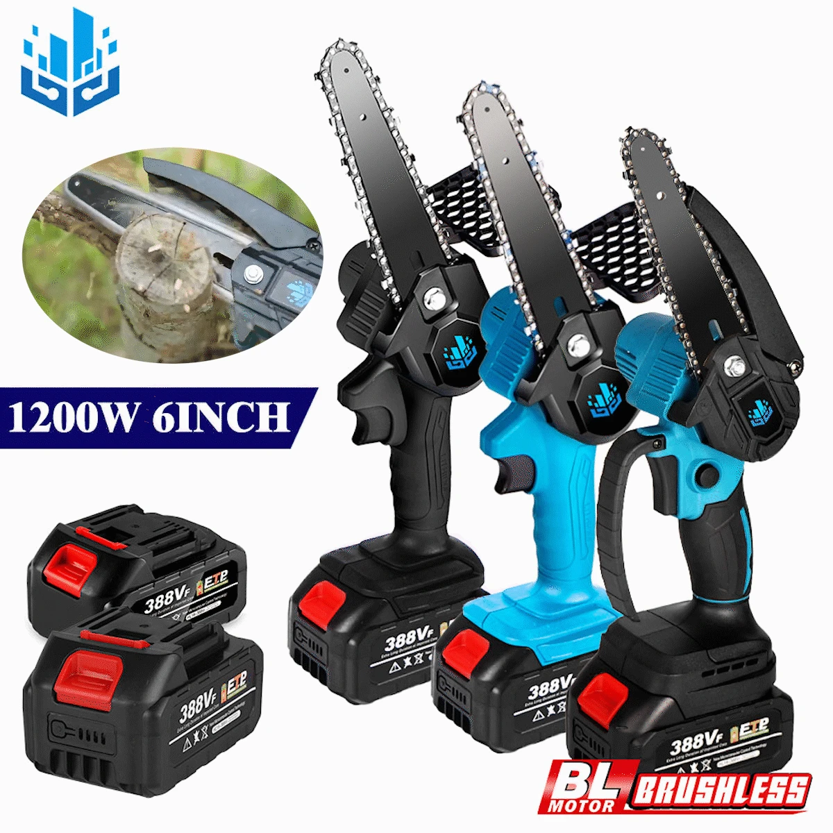 

6 Inch 1200W Handheld Mini Pruning Saw Electric Chain Saws Removable Garden Logging Saw Woodworking Power Tool with 2PCS Battery