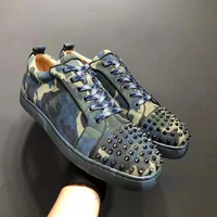 designer low cut sneakers leisure lace up green camouflage suede red bottom shoes for men loafers flats trainer casual shoes