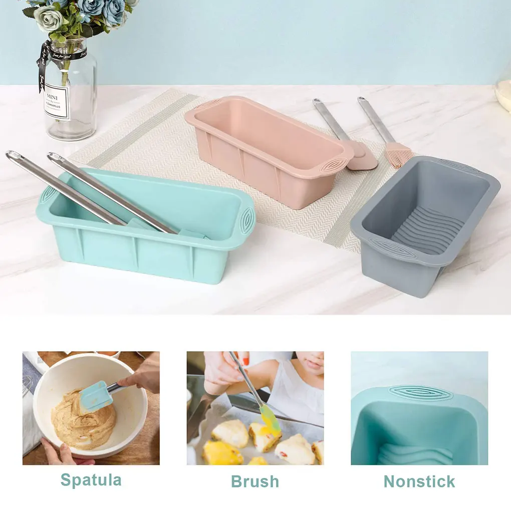 

3 Pieces/Set Of Toast Cake Rectangular Mold DIY Cream Butter Spatula Mixer Oil Brush Kitchen Baking Tools Silicone