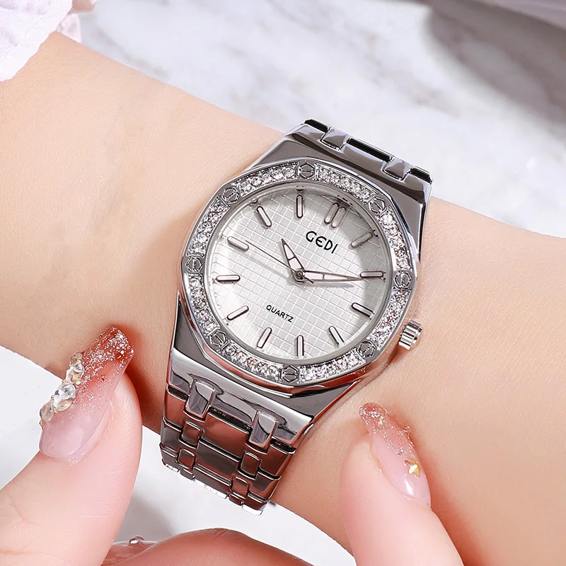 GEDI Golden Women Watches Luxury Brand Waterproof Diamond Stainless Steel Quartz Watch for Women New Trend Elegant Ladies Clock