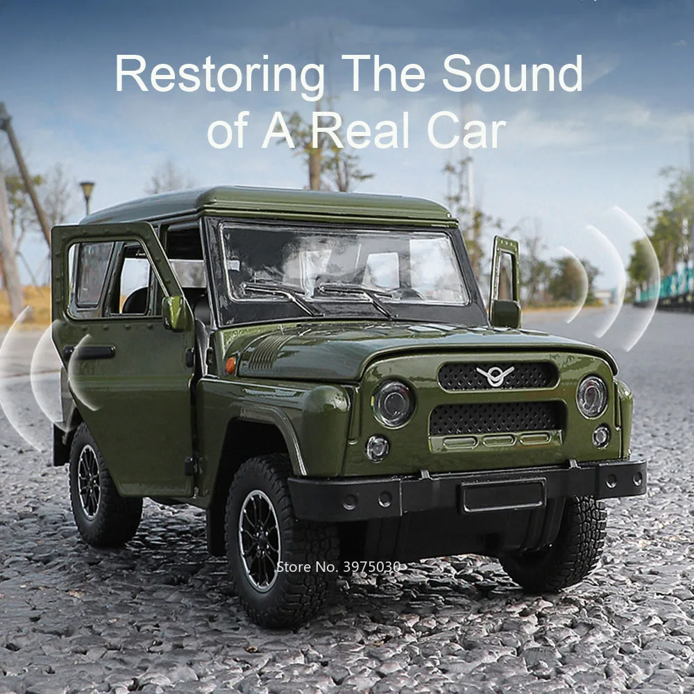Фото Миниатюрные модели российских автомобилей УАЗ Хантер в масштабе 1:18, игрушки из литого сплава с подсветкой и музыкой, внедорожники с функцией обратного хода, подарки для детей. №3