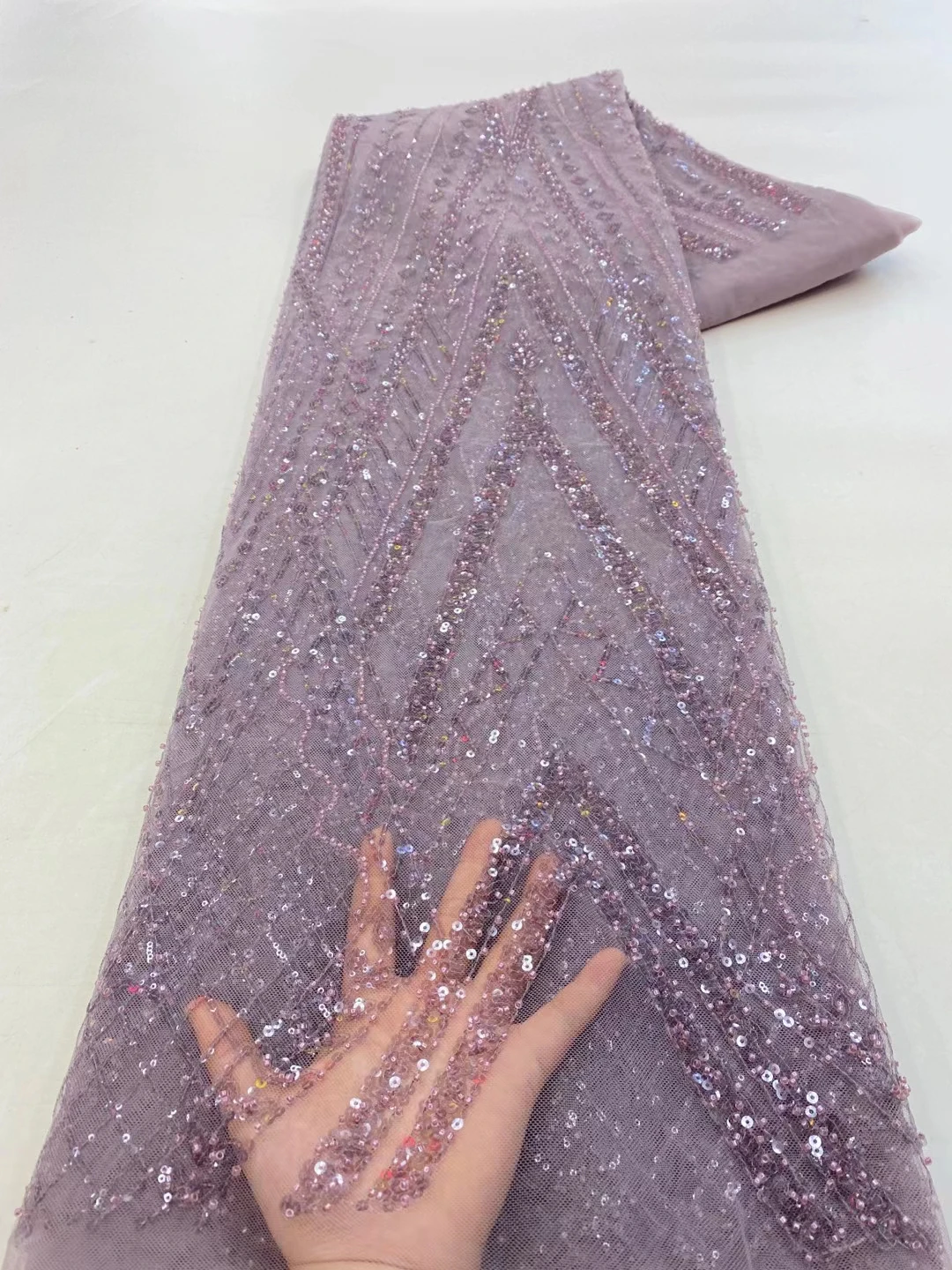 

Onion Germany Bridal Lace Sequins Beading Tulle Fabric Net Cloth For Handmade Wedding Dress