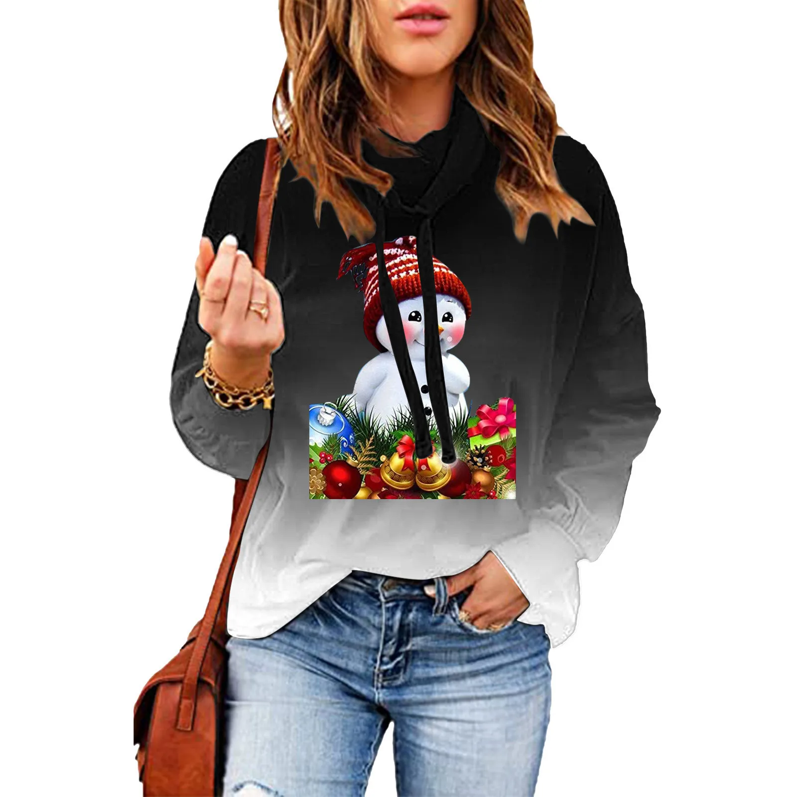 

Women Christmas Casual Long Sleeve Sweatshirt Christmas Snowman Doll Oversized Hoodie Sweaters Women Oversized Hoodie Women