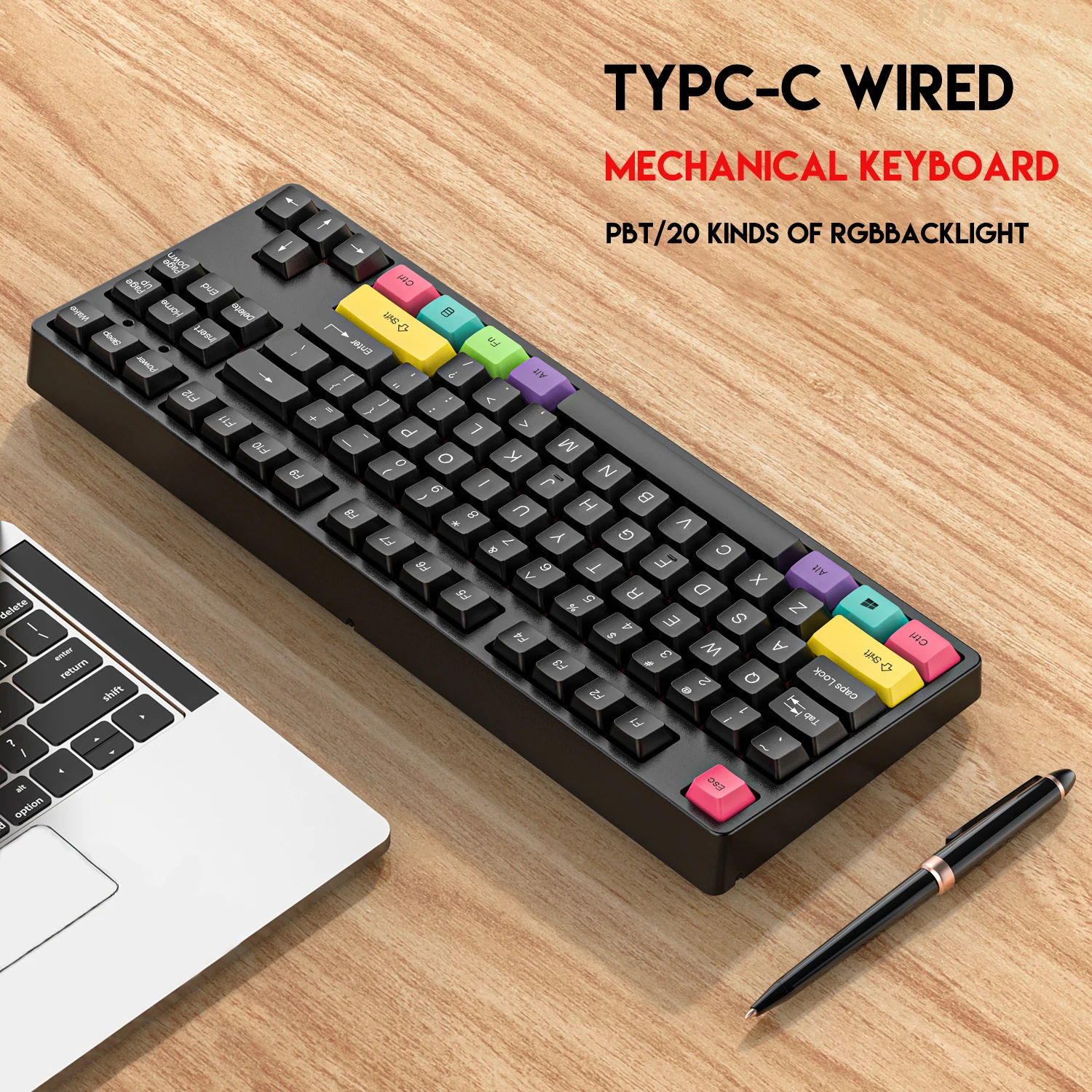 mechanical keyboard 87 keys bluered switch pbt keycap color function keys 20 lighting effects diy gaming keyboards free global shipping