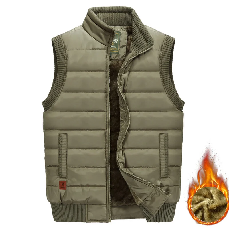 

WORDKIND Men's Jacket Sleeveless Vest Winter Male Fleece Warm Coats Mens Stand Collar Army Thicken Waistcoats Clothing 6XL