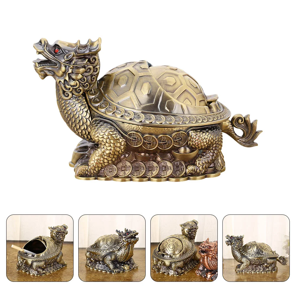

Ashtray Vintage Turtle Shaped Windproof Ashtray with Lid Container Desktop Wealth Statue for Home Office Bedroom Style 1