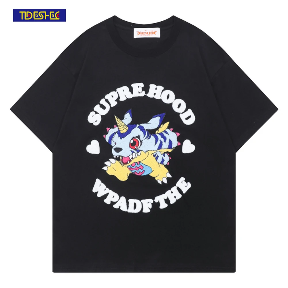 

Streetwear Oversize T-Shirt Men Hip Hop Japanese Anime Embroidery Tshirt Harajuku Casual Loose Short Sleeve Top Men Shirts