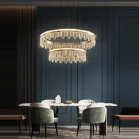 led postmodern stainless steel crystal gold round pendant lights hanging lamps suspension luminaire lampen for dinning room