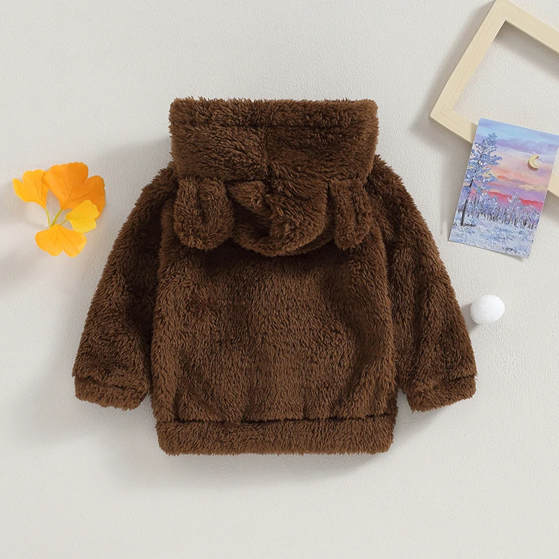 

Зимнее пушистое пальто для маленьких девочек и мальчиков, куртка с капюшоном с 3D медведем, флисовые куртки на молнии с застежкой, плюшевая теплая верхняя одежда