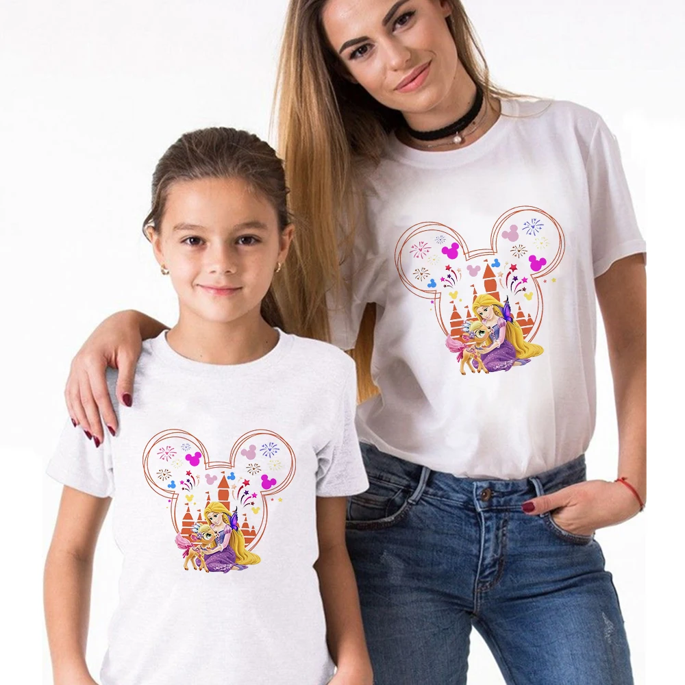 

Disney Rapunzel Mickey Style Cute Girl Clothes Aesthetic Harajuku Fashion Women Shirt Summer Casual Vacation Mother Kids T-shirt