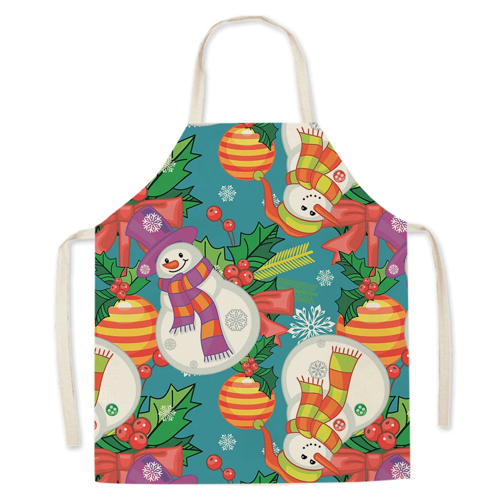

Christmas Snowman Apron Santa Claus Print Apron Kitchen Cooking Accessories Apron Sleeveless Household Cleaning Supplies
