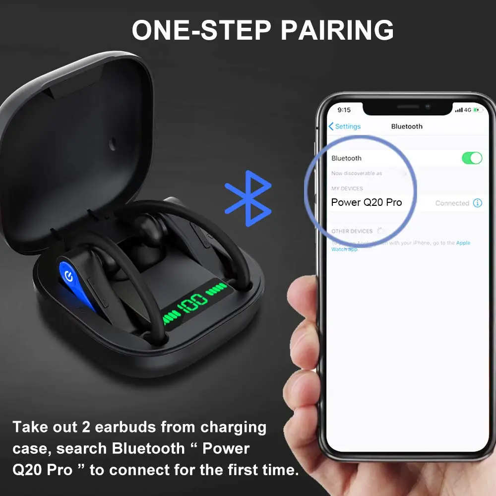 Фото 40H Wireless Earbuds Bluetooth 5.1 Headphones Sports Earphones Noise Cancelling Deep Bass Earhooks IPX7 Headset for Running 40H Wireless Earbuds Bluetooth 5.1 Headphones Sports Earphones Noise Cancelling Deep Bass Earhooks IPX7 Headset for Running