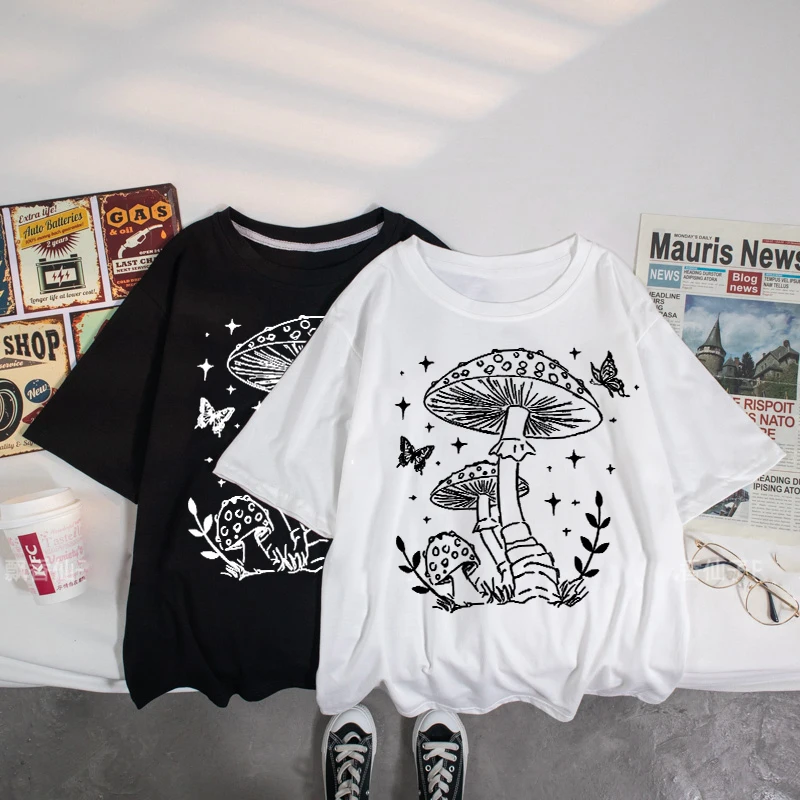 

Harajuku Material Retro Apricot Mushroom Cute T Shirts O-neck Casual Summer Short Sleeve Woman Tshirt Fashion Streetwear Tops