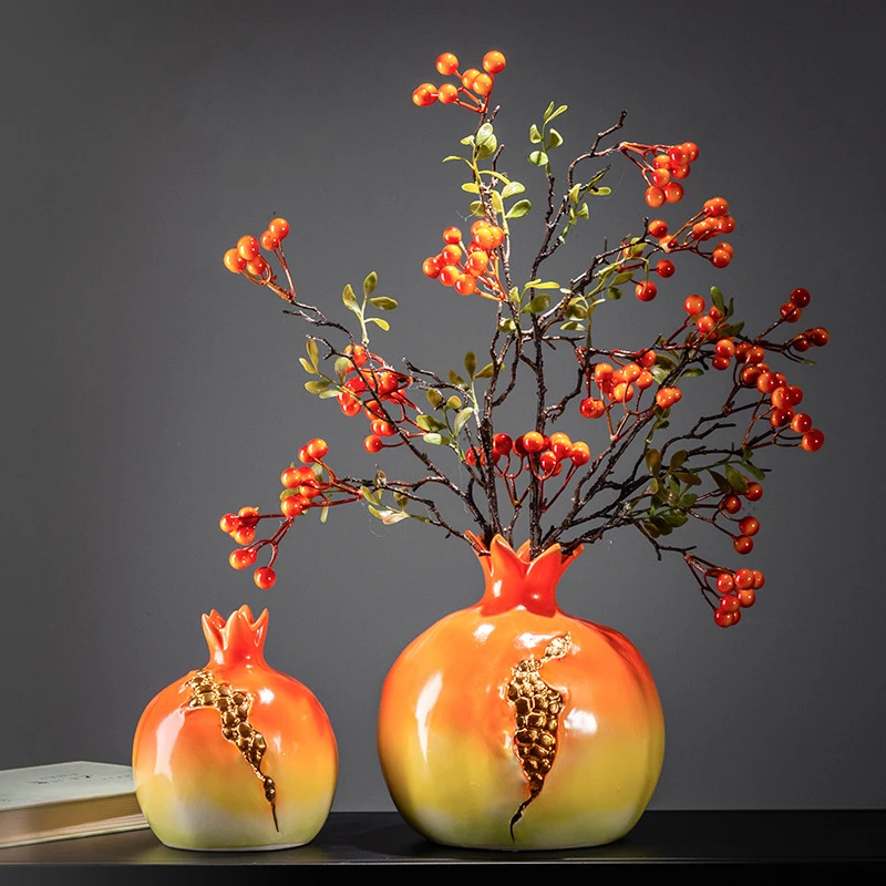 

New Chinese Style Pomegranate Shape Ceramic Ornaments Creative Flower Arrangement Home Living Room Decoration Retro Small Vase