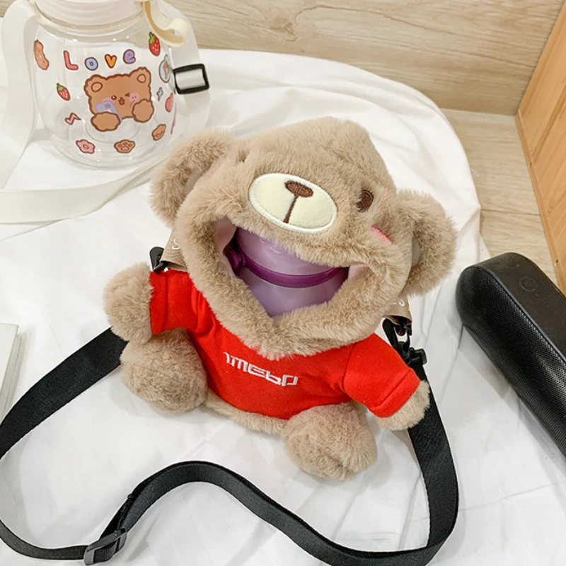 Girl Boy Plush Cup Cover Cute Rabbit Children Students Water Cup Cover Fashion Messenger Shoulder Bags