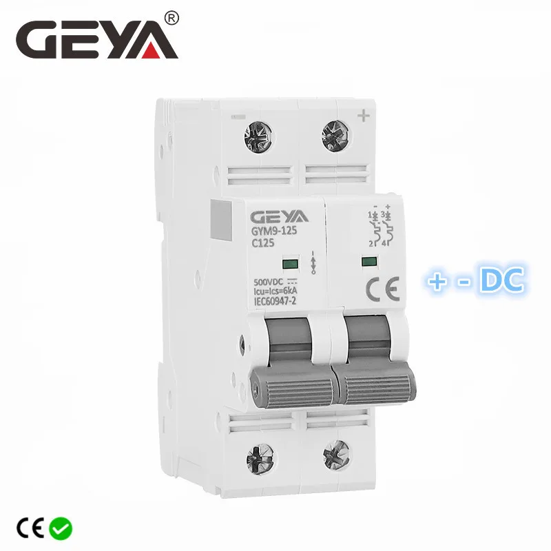 Бесплатная доставка, GEYA GYM9-125 DC MCB 2 полюса 500VDC Мини автоматический выключатель 80A 100A 125A 6KA