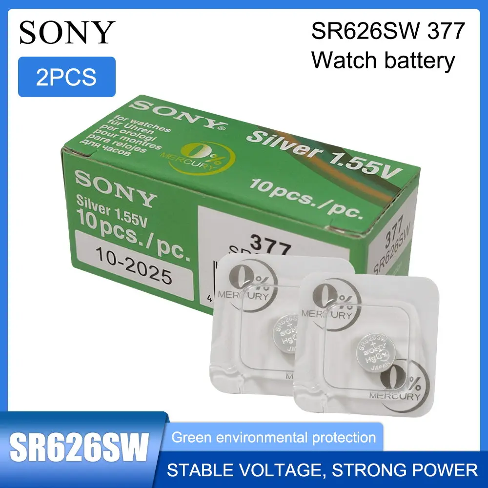 

Батарейки для часов SONY 1,55 в 377 376 SR626SW 626 SR626 V377 AG4, 2 шт.