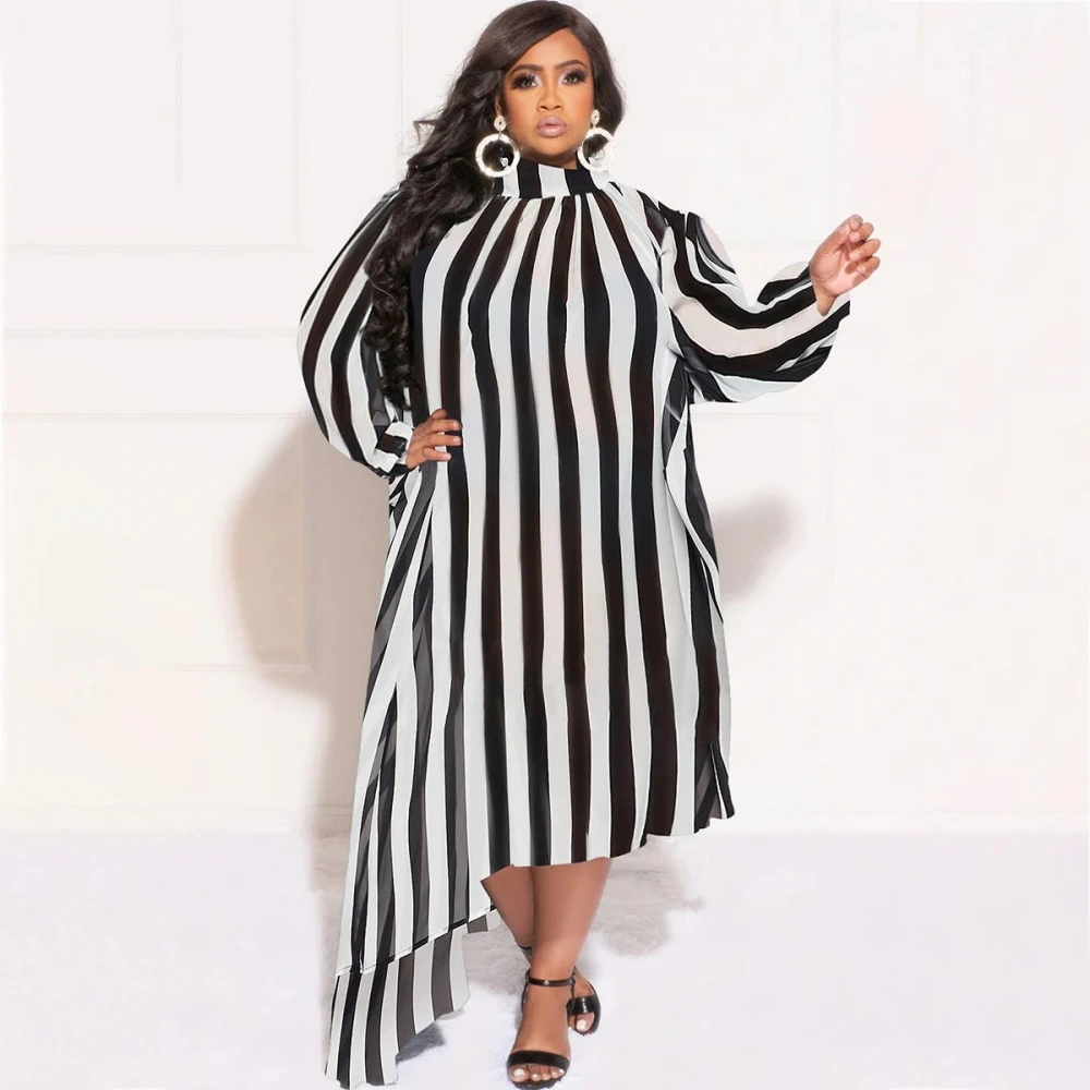 

Plus Size New Muslim African Dresses for Women Robe Print Long Sleeve Novelty Maxi Dress Asymmetrical Kanga Clothing