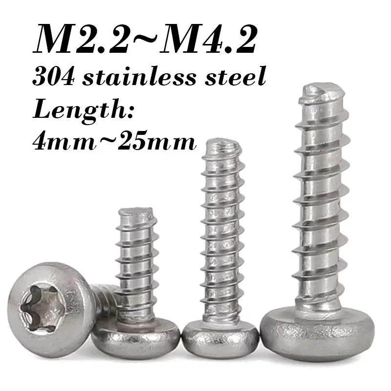 Саморез Torx из нержавеющей стали 304, шестилопастной саморез с плоской головкой и круглой головкой M2.2 M2.6 M2.9 M3 M3.5 M3.9 M4.2
