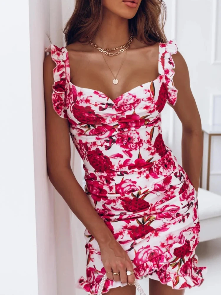 

Mini Dress Women Ruffles Party Night Bandage Elegant Evening High Waist Summer Dresses Prom Print Boho Bodycon Work Vestidos