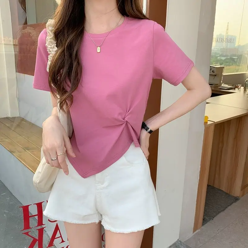 

2022 Solid Color Top Casual Summer Cotton Short Sleeve Crewneck T-Shirt grey