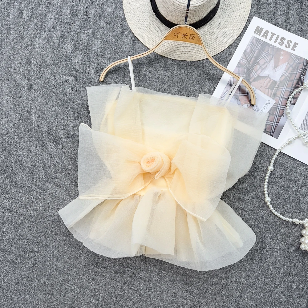 

SuperAen 2022 Summer Three-dimensional Flower Strapless Vests Women Solid Casual Tank Tops