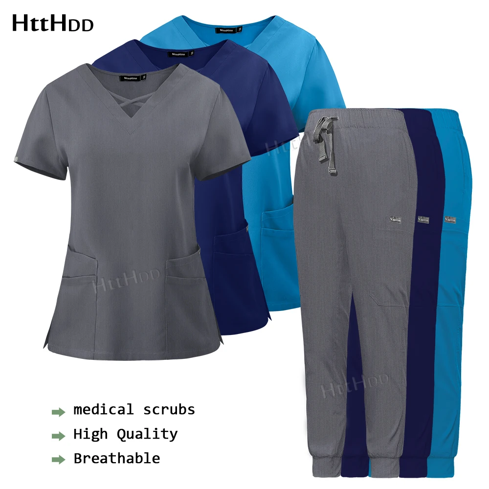 Униформа скрабы наборы косметическая медицинская с V-образным вырезом топы мода