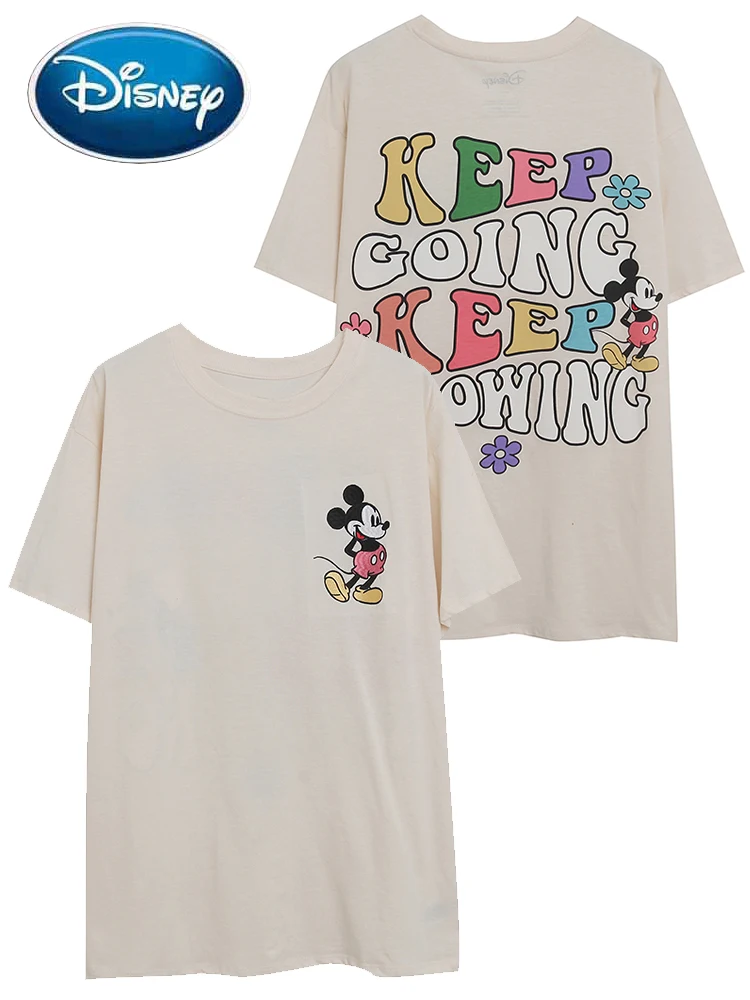 

Disney 2023 New Stylish Mickey Mouse Letter Embroidery Cartoon Print T-Shirt Fashion Women O-Neck Pullover Short Sleeve Tee Tops