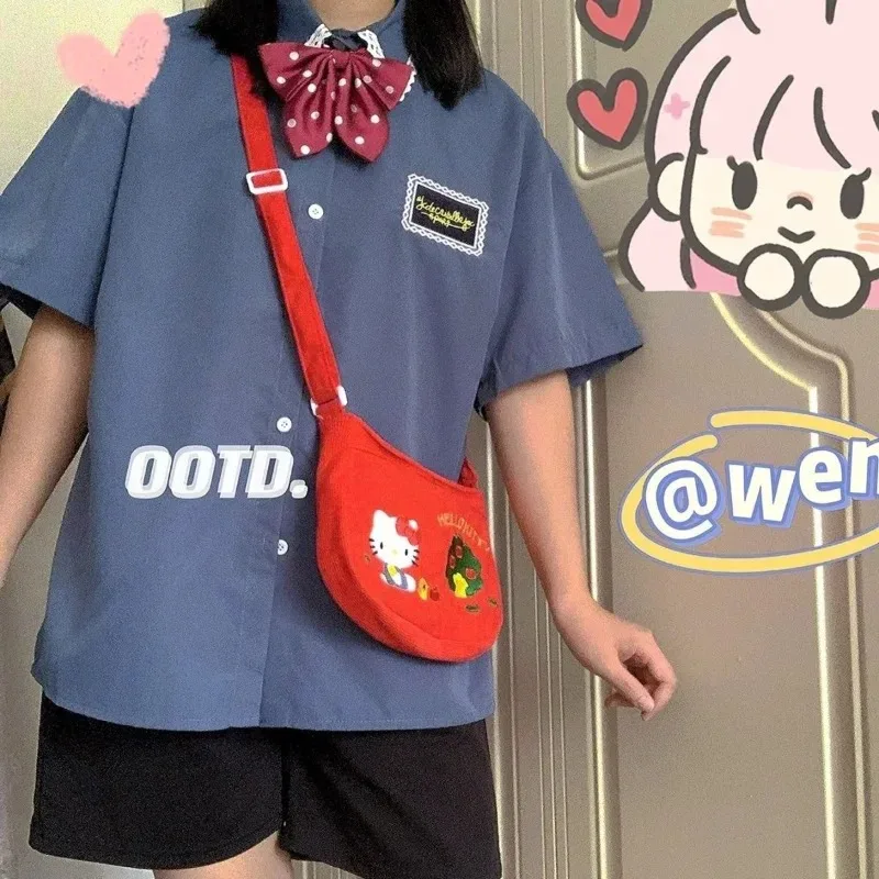 Sanrio Hello Kitty сумка через плечо Kawaii женская вельветовая сумка-мессенджер в стиле
