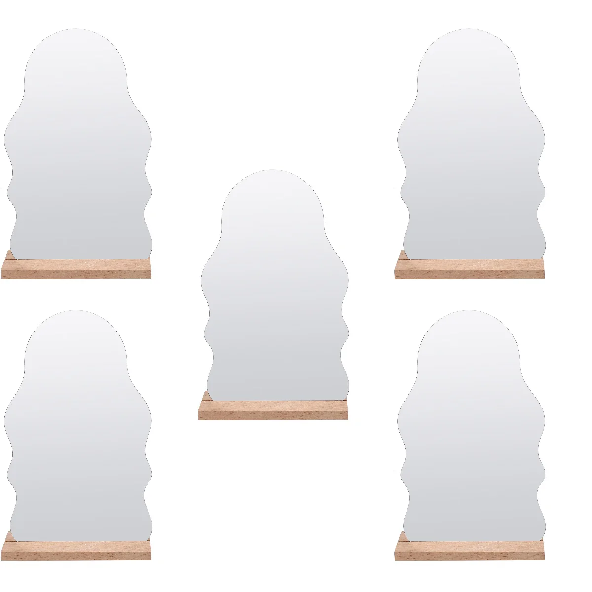 

5pcs Wooden Base Desktop Vanity Makeup Mirror Acrylic Household Irregular Makeup Mirror