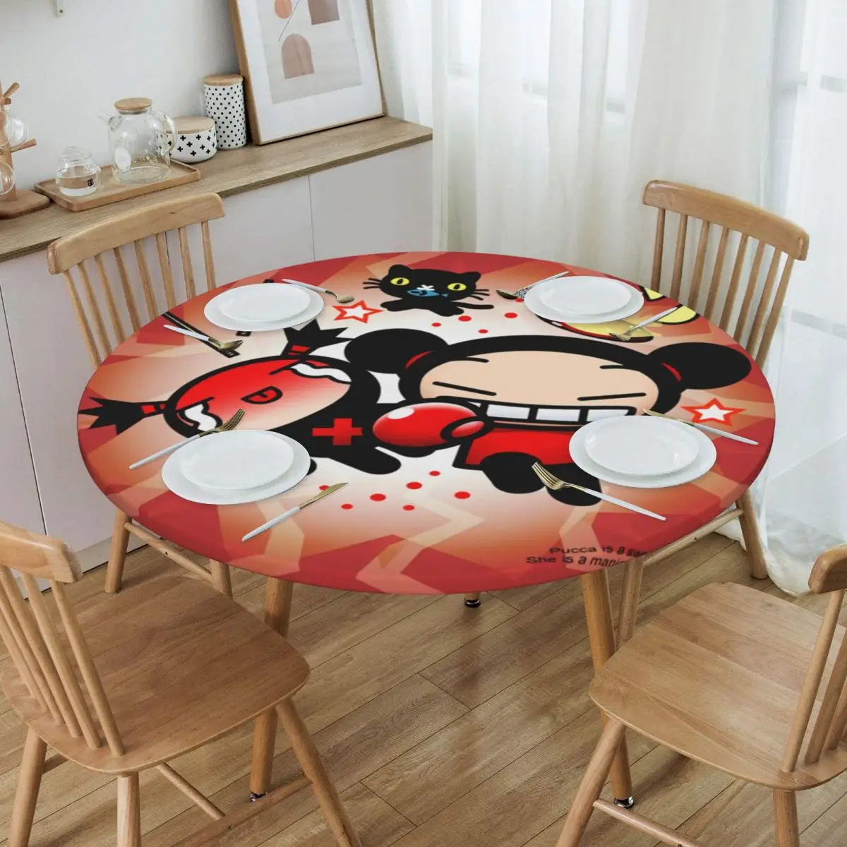 

Скатерть из мультфильма Anima Pucca, круглая Водонепроницаемая скатерть для столовой