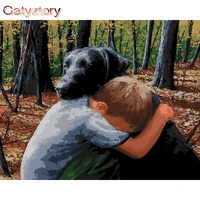 gatyztory boy and puppy diy painting by numbers handpainted oil painting on canvas wall art picture 4050 home decoration