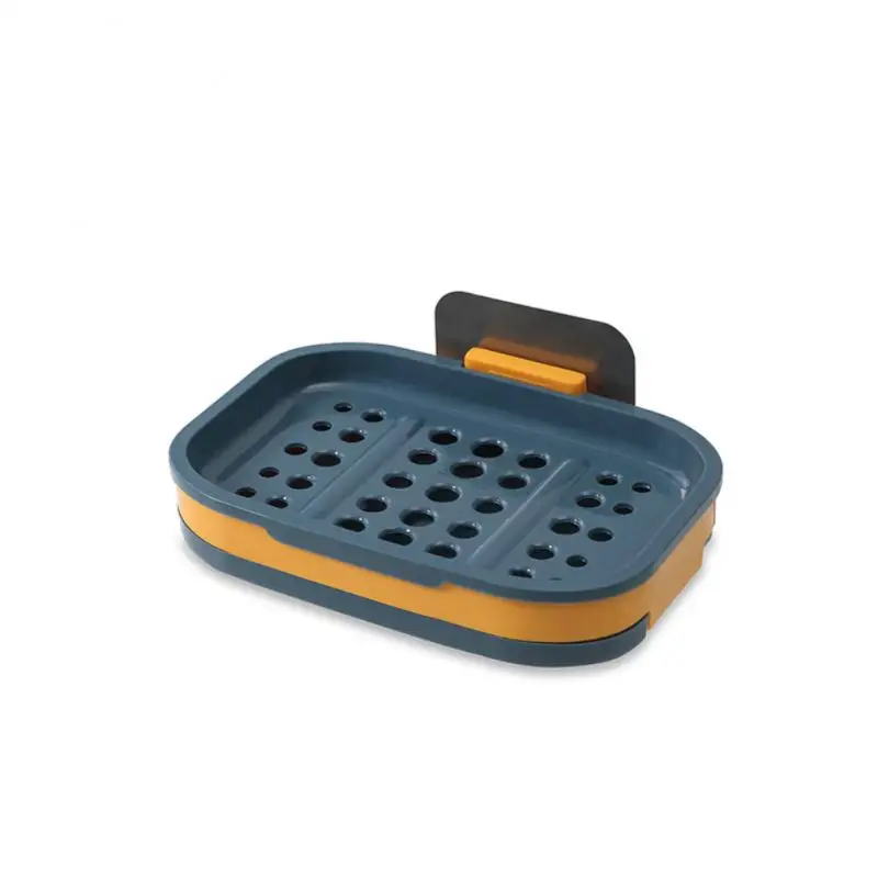 

Punch-free Soap Box Plastic Double-layer Bathroom Soap Dish 1pc Non-marking Draining Soap Box Wall Mounted Creative