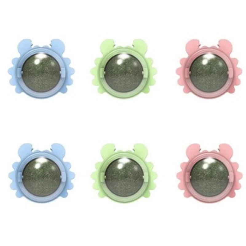 

6PCS Catnip Wall Ball Cat Toys Edible Cat Licking Toy Cat Chew Toy Teeth Cleaning Cat Bite Toy Rotatable Indoor Cat Toy