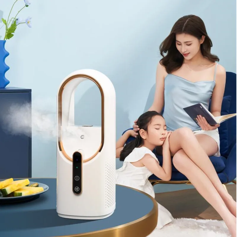 Usb Bladeless Fan Small Dormitory Air Conditioner Office Desktop Rechargeable Silent Spray Cooling Water Fan Mini Fan Portable