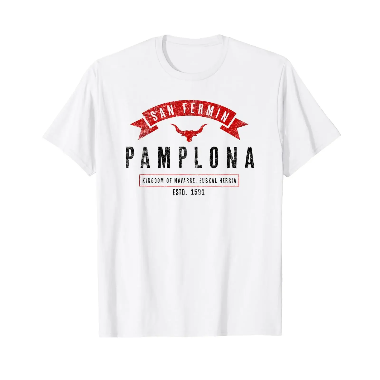 Фото Футболка Basque Pamplona San Fermin в винтажном стиле, с эффектом потертости, для повседневной носки, стильная, удобная, дизайнерская одежда, слегка мягкая. №1