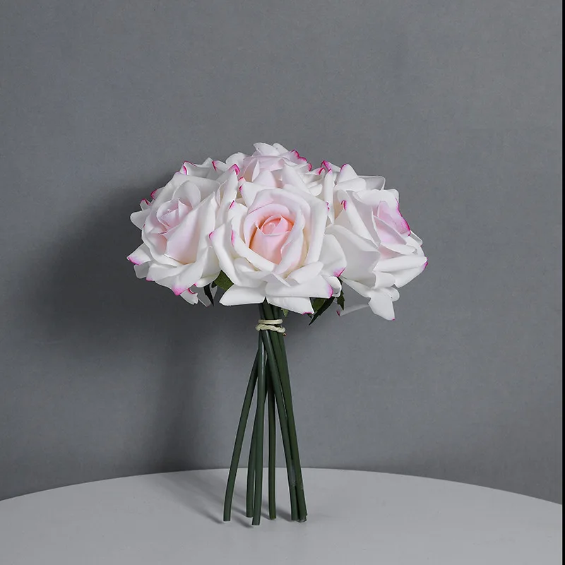 

Moisturizing and Moisturizing Touch Artificial Flower 5 Heads Curling Rose Wedding Bouquet Home Decoration