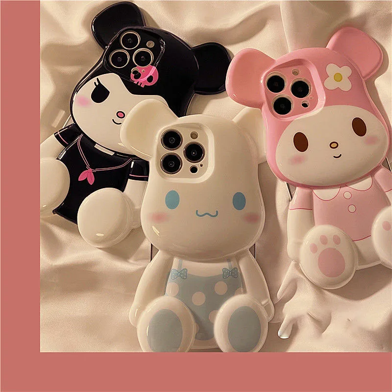 

Kawaii Sanrios Mobile Phone Case Kuromi My Melody Cinnamoroll Three-dimensional Cartoon iphone 13 Girl Heart Silicone Phone Case