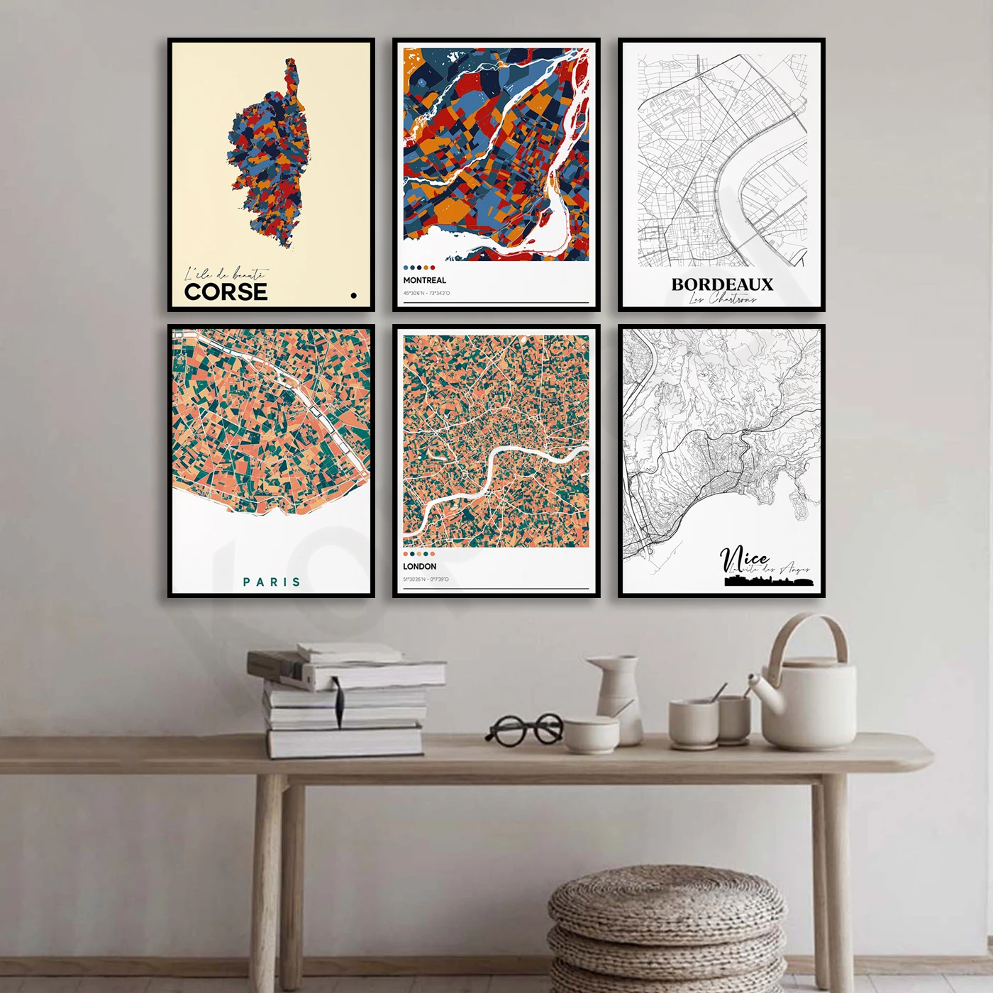 Лондон Париж Каракас La Rochelle Montpellier Корсика Бордо СЕСЬ. Плакат с картой