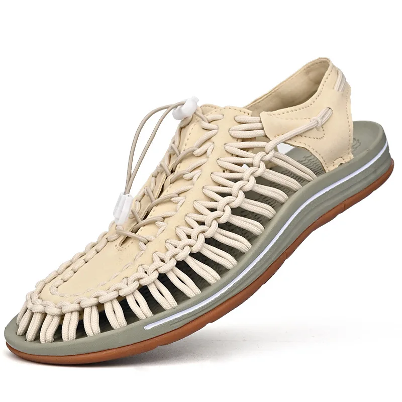 

2023 Summer Woven Sandals Men Women Casual Breathable Flat Sandals Outdoor Couples Sandals Weaving Design Beach Roman Shoes