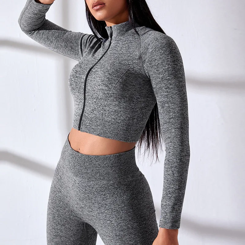 2pcs Seamless Yoga Set Women Workout Sportswear Gym Suits Long Sleeve Crop Top T-Shirt High Waist Leggings Fitness Sport Outfit