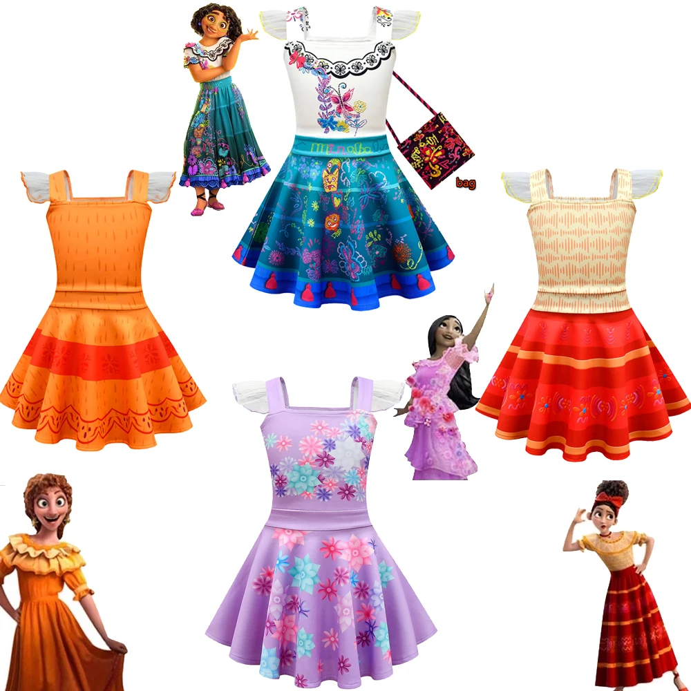 

New Kids Clothes Girls Encanto Mirabel Cosplay Costumes Fancy Princess Dresses Children Birthday Carnival Party Clothing and Bag