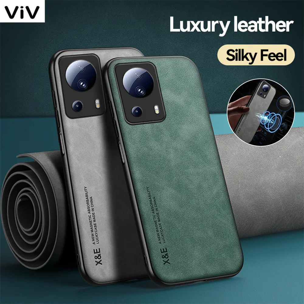 

For Xiaomi 13 Lite Case Lambskin Magnetic Back Leather Coque Xiomi Mi 13Lite Mi13 Light 5G 6.55 Silicone Frame Protection Cover