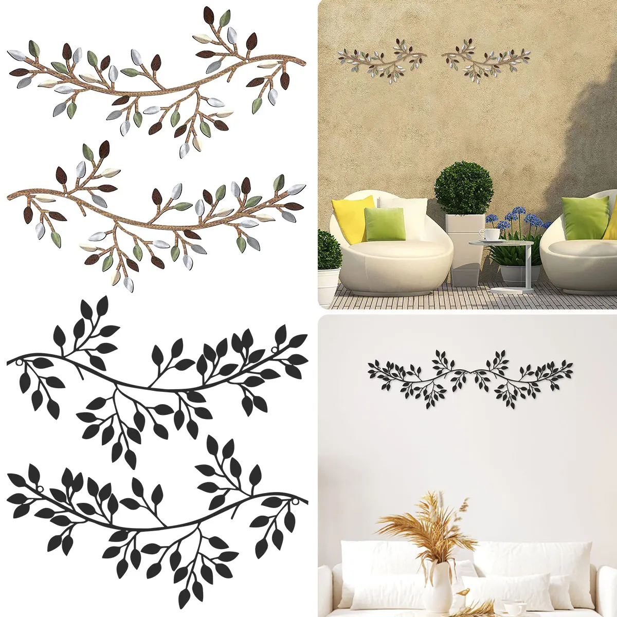 

2Pcs Metal Tree Leaf Wall Décor Vine Olive Branch Leaf Wall Art Artistic Wall Hanging Sign Decorative Wall Sculpture Sturdy Home