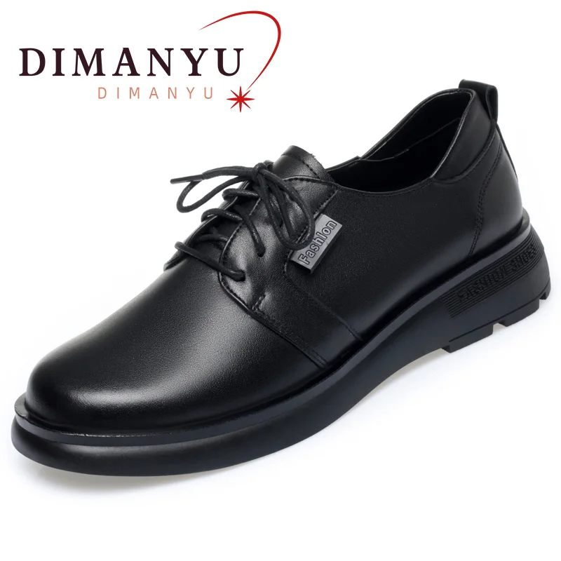 DIMANYU Real Leather Women's Shoes Spring 2023 Wedge Heels Lace-up Loafers Casual Non-slip Comfortable Ladies Shoes