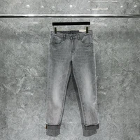 grey retro mens jeans high quality h luxury brand mid waist male pants korean fashion casual baggy straight street denims