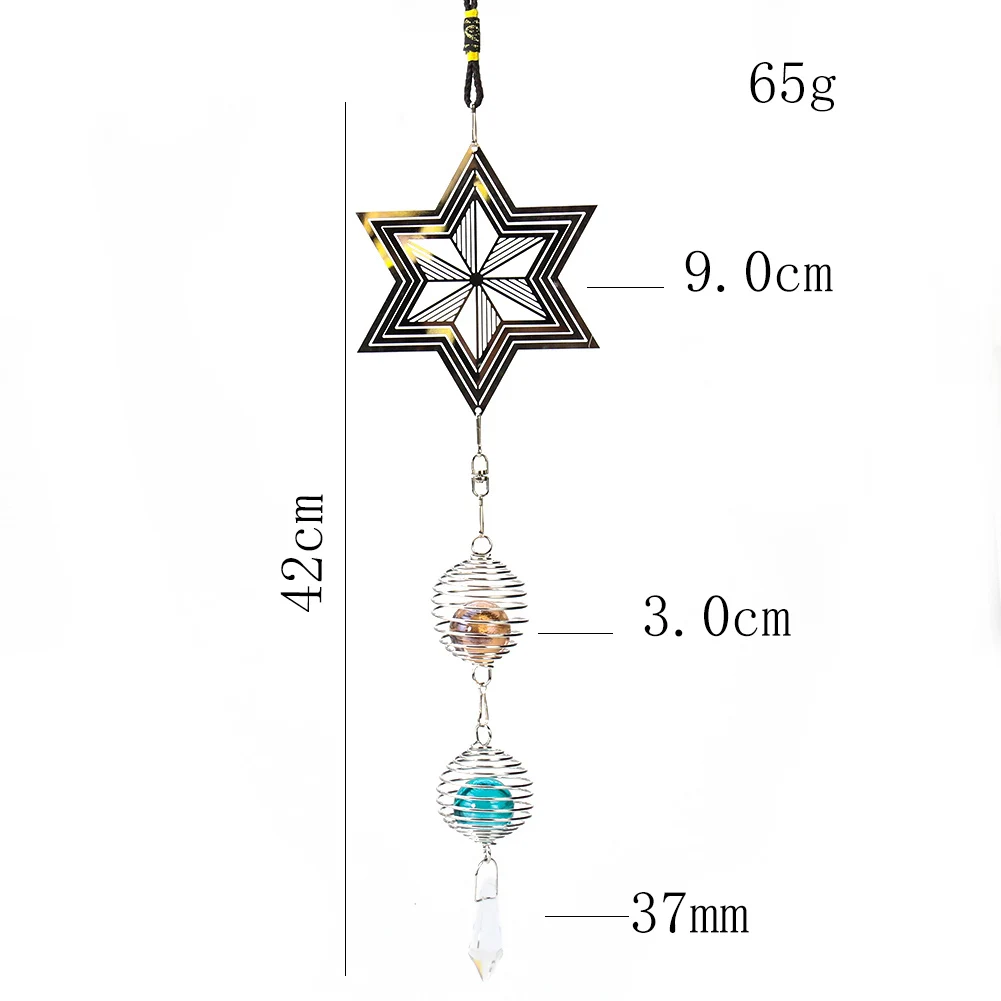 

Star of David Hexagram Star Laser Engraving Metal Bearing Rotation Wind Chimes Crystal Ball Prism Car Mirror Pendant Home Decor