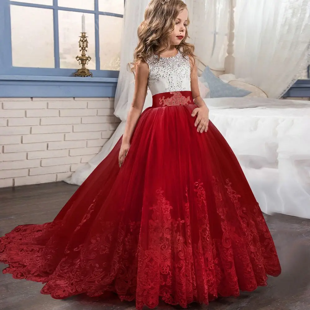 

Fancy Flower Long Prom Gowns Teenagers Dresses for Girl Children Party Clothing Kids Evening Formal Dress for Bridesmaid Wedding